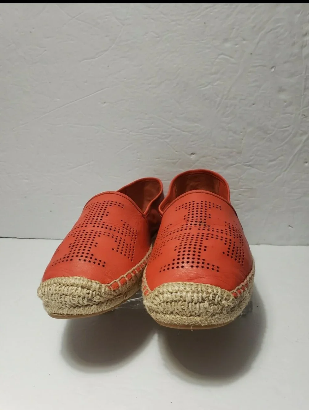 TORY BURCH Leather Perforated Logo Espadrilles Size 11M